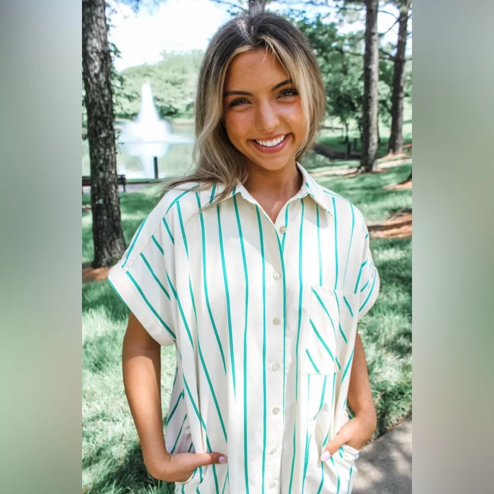 Jacie- Striped Button-Up Shirt Dress - Picture 3 of 4